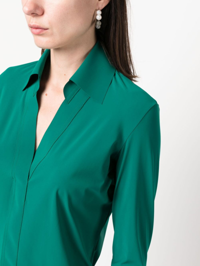 Shop Chiara Boni La Petite Robe Long-sleeved V-neck Shirt In Grün