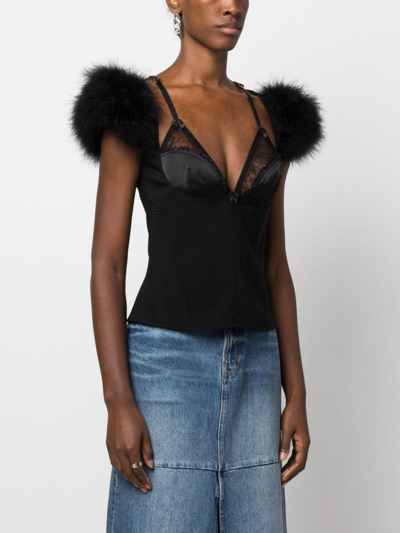 Shop Dsquared2 Goth Feather-trim Bustier Top In Black