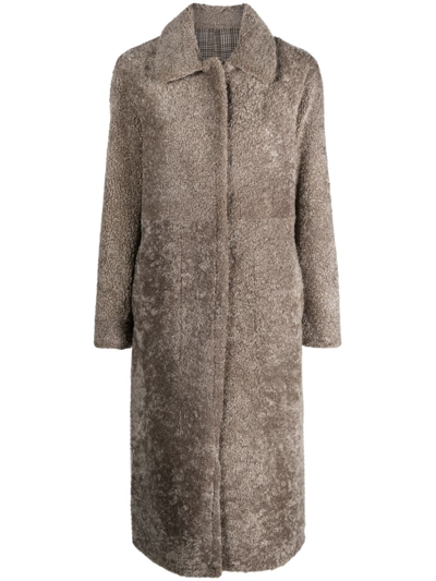 Shop Manzoni 24 Shearling Single-breasted Coat In Braun