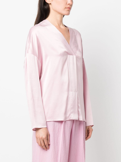 Shop Alysi V-neck Silk Shirt In Rosa