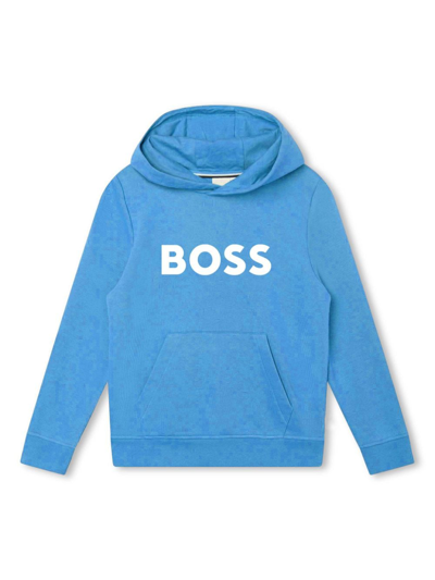 Shop Bosswear Logo-print Cotton Hoodie In Blau