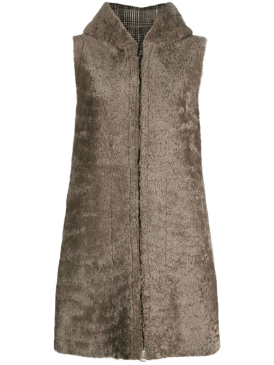Shop Manzoni 24 Shearling Sleeveless Coat In Braun