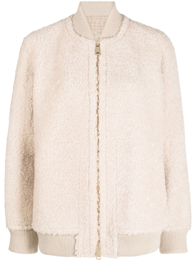 Shop Manzoni 24 Shearling Zip-up Jacket In Nude