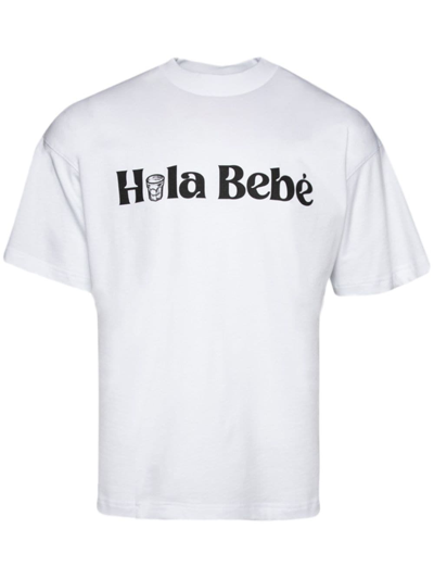 Shop Blue Sky Inn Hola Bebé Organic-cotton T-shirt In Weiss