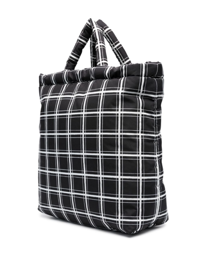 Shop Marni Logo-patch Checkered Tote Bag In Schwarz