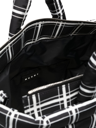 Shop Marni Logo-patch Checkered Tote Bag In Schwarz