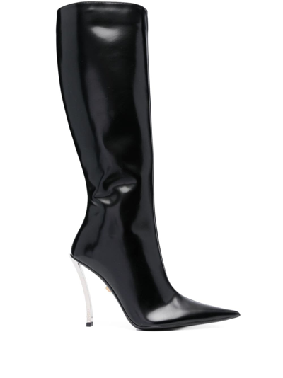 Versace Black Pin-point Boots In Schwarz