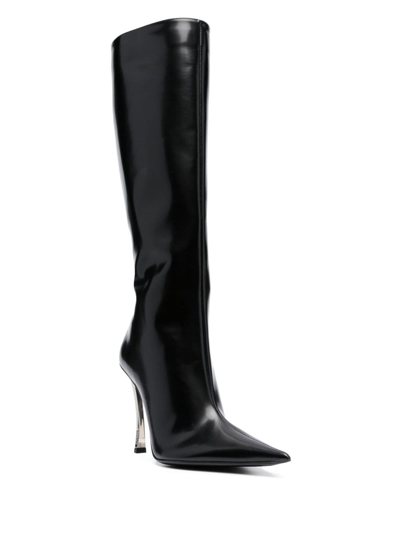 Shop Versace Pin-point Knee-high Boots In Schwarz