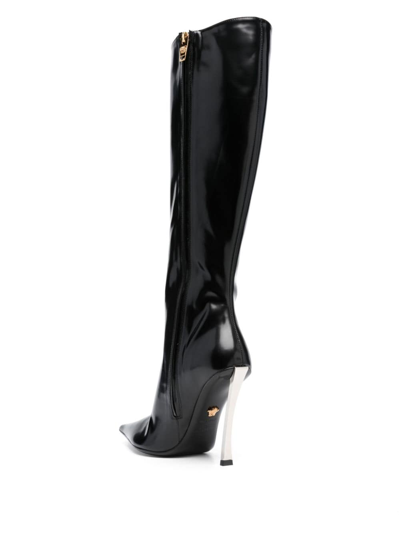 Shop Versace Pin-point Knee-high Boots In Schwarz