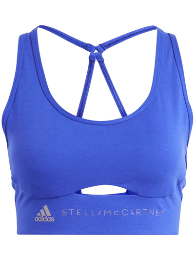 Shop Adidas By Stella Mccartney Logo-print Sports Bra In Blau