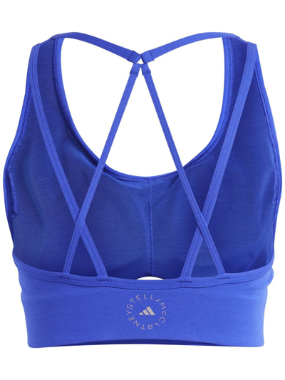 Shop Adidas By Stella Mccartney Logo-print Sports Bra In Blau