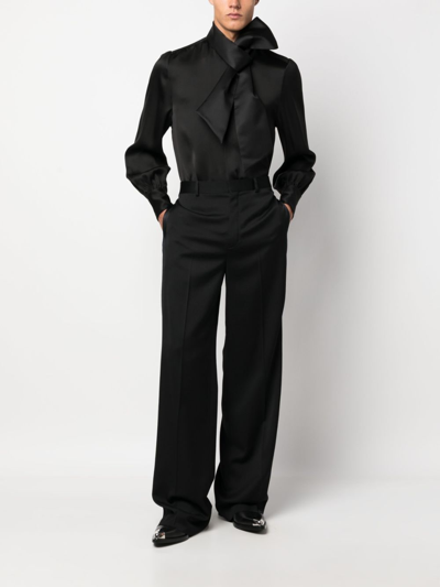 Shop Saint Laurent Tied-neck Silk-satin Shirt In Black