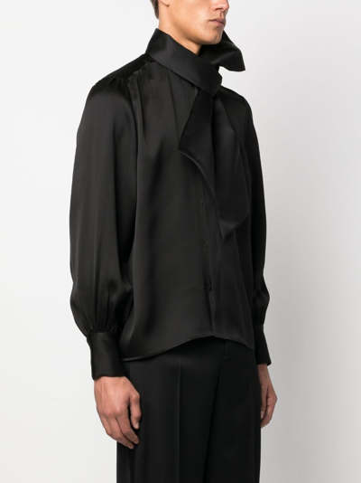 Shop Saint Laurent Tied-neck Silk-satin Shirt In Black