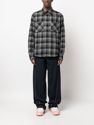 Shop Off-white Logo-embroidered Checked Cotton Shirt In Grey