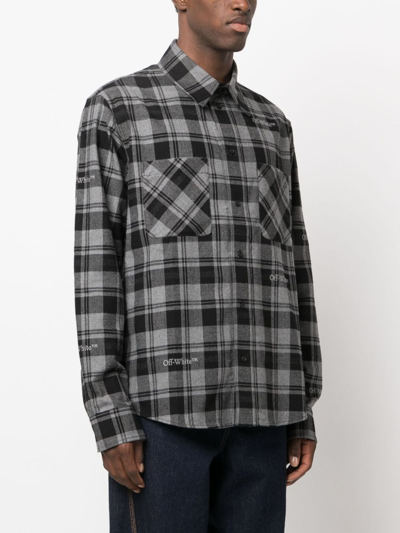 Shop Off-white Logo-embroidered Checked Cotton Shirt In Grey