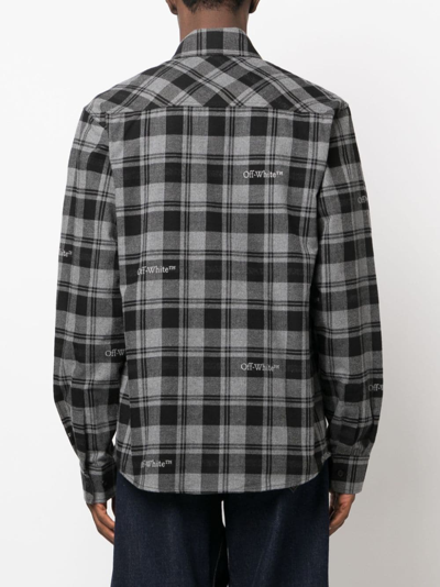 Shop Off-white Logo-embroidered Checked Cotton Shirt In Grey