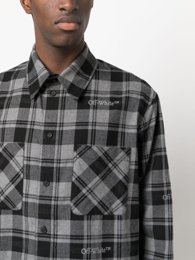 Shop Off-white Logo-embroidered Checked Cotton Shirt In Grey