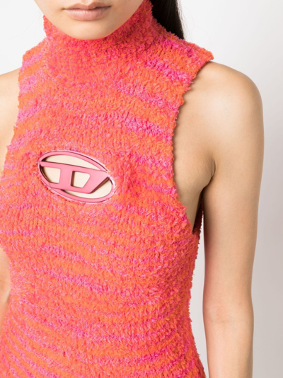 Diesel M-leros Logo-plaque Towelling Dress In Rosa