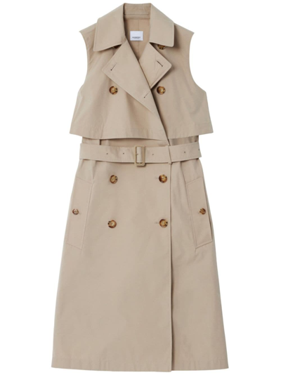 Shop Burberry Layered Sleeveless Trench Coat Dress In Neutrals