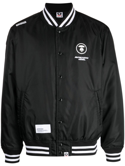 Shop A Bathing Ape Logo-print Baseball-collar Bomber Jacket In Black