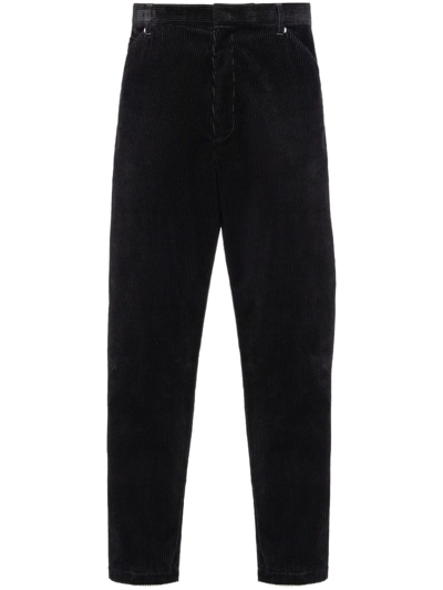 Shop Prada Pinwale-corduroy Tapered Trousers In Black