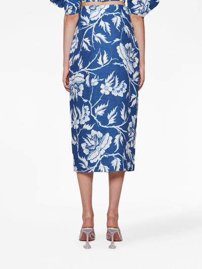 Shop Mara Hoffman Sunja Floral-print Straight Skirt In 413 Nvy Wht