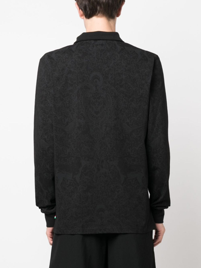 Shop Billionaire Piquet Long-sleeved Polo Shirt In Black