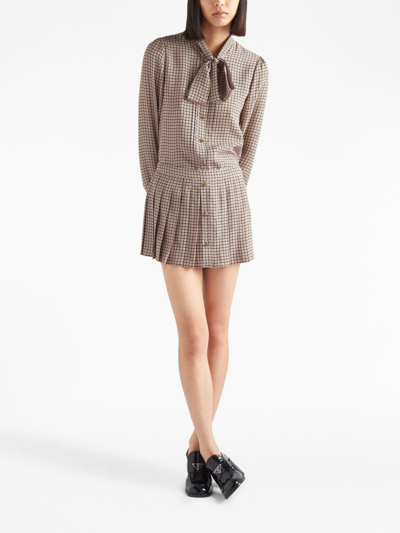 Shop Prada Houndstooth-print Pleated Midi Skirt In F0324 Cocoa Brown