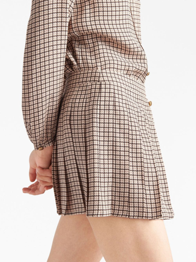 Shop Prada Houndstooth-print Pleated Midi Skirt In F0324 Cocoa Brown