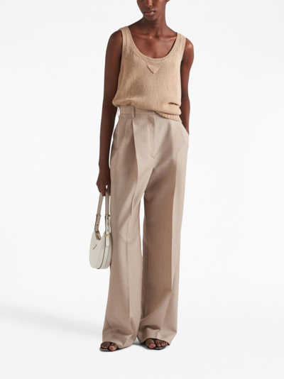 Prada Wool High-waisted Casual Pants In Nude