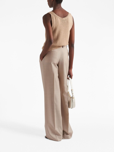 Prada Wool High-waisted Casual Pants In Nude