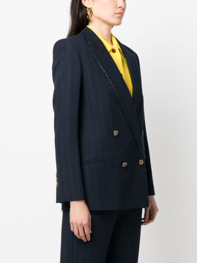 Shop Alysi Double-breasted Cotton Blazer In Blue