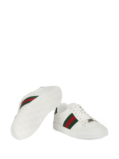 Shop Gucci Ace Web-trim Sneakers In Weiss