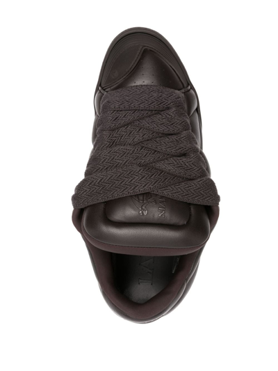 Shop Lanvin Curb Xl Leather Sneakers In Braun