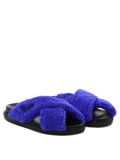 Shop Marni "fussbett" Terry Slide Sandals In Blue