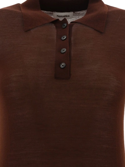 Shop Nanushka "hatti" Knitted Polo Shirt In Brown