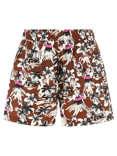 Shop Palm Angels "hula" Swimshorts In Brown