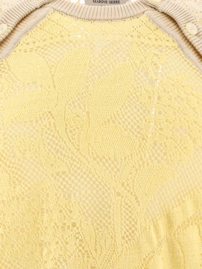 Shop Marine Serre "regenerated Crochet Raglan" Sweater In Beige