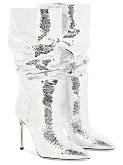 Paris Texas 105 Silver Python-effect Leather Knee-high Boots In Silver