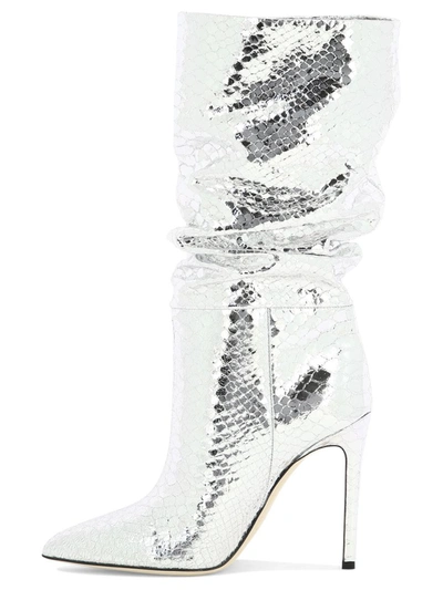 Paris Texas 105 Silver Python-effect Leather Knee-high Boots In Silver