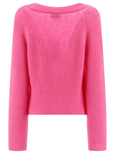 Shop Ganni "soft Wool" Cardigan In Pink
