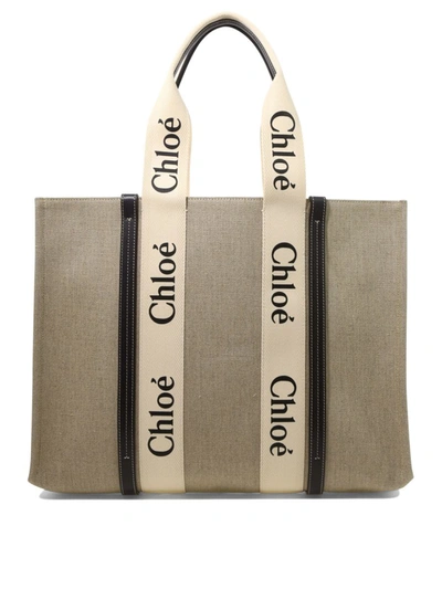Shop Chloé "woody" Tote Bag In Beige