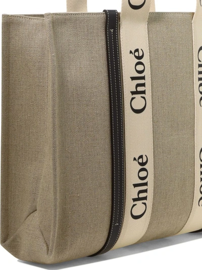 Shop Chloé "woody" Tote Bag In Beige