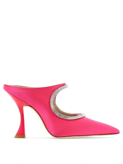 Shop Stuart Weitzman "xcurve Crystal 100" Mules In Fuchsia