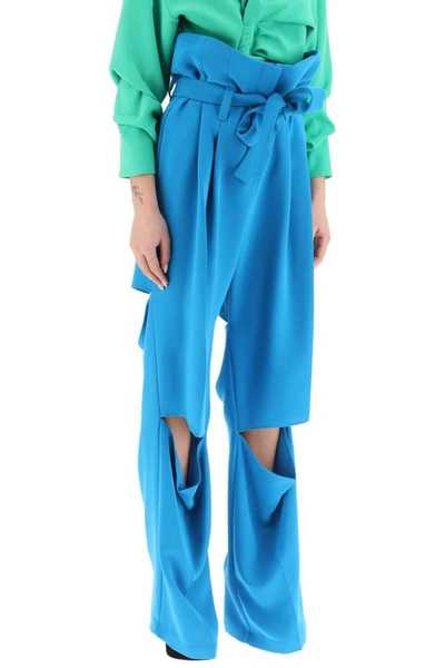 Shop A.w.a.k.e. Mode Wide-leg Pants With Cut Outs In Blue