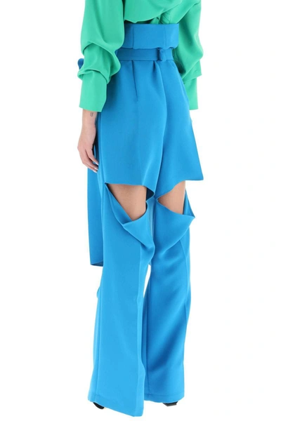 Shop A.w.a.k.e. Mode Wide-leg Pants With Cut Outs In Blue