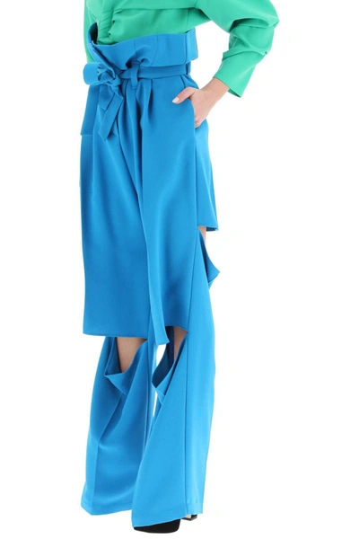 Shop A.w.a.k.e. Mode Wide-leg Pants With Cut Outs In Blue