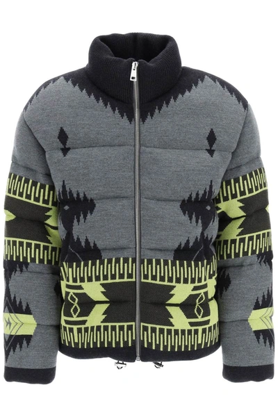 Shop Alanui Icon Jacquard Wool Down Jacket In Grey