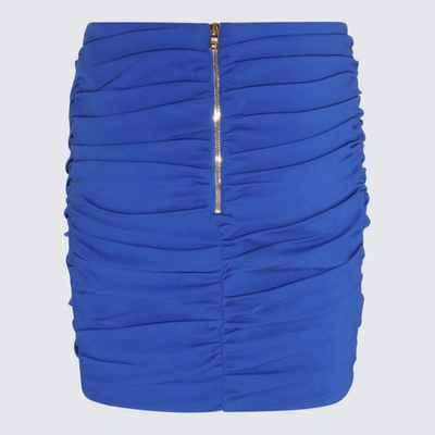 Shop Balmain Blue Viscose Blend Skirt In Bleu Électrique