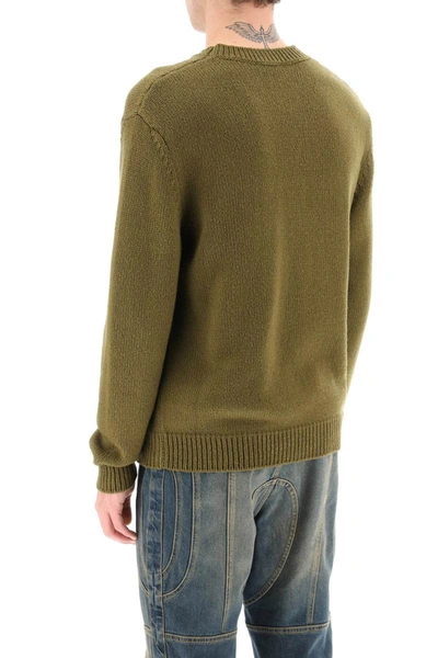Shop Balmain Oversized Wool Logo Sweater In Brown